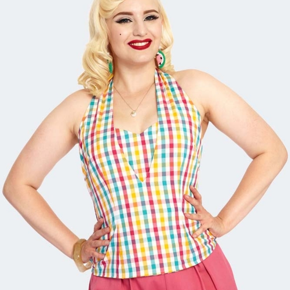 Voodoo Vixen Checked Chiquita Halter Neck Top